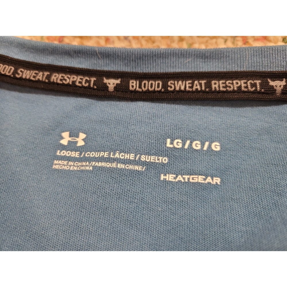 Under Armour Project Rock Shirt Mens Large Blue Disrupt Logo Performance Cropped - Picture 2 of 14